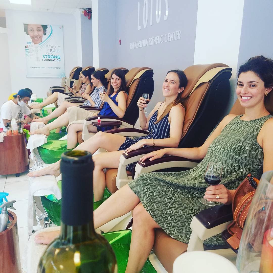 Happy clients during pedicure party