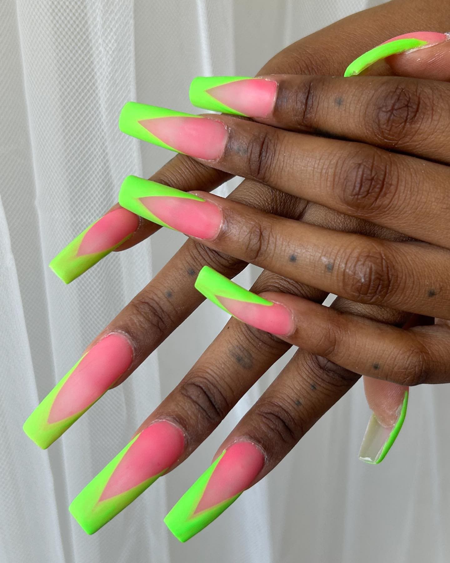 Neon green acrylic nail art